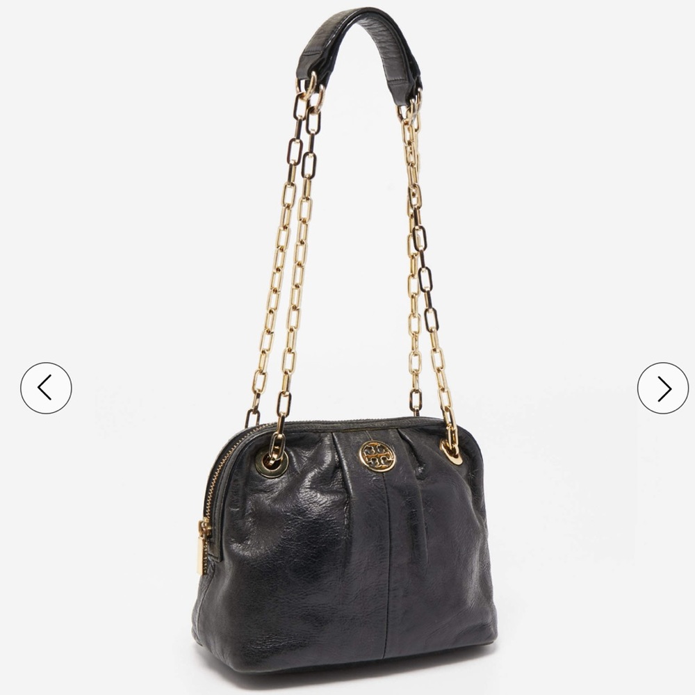Tory Burch Black Leather Shoulder Bag with Gold Chain Strap